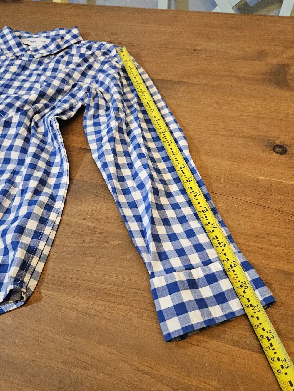 Old Navy Boys Classic Shirt Button Up Long Sleeve Blue Checkered Youth XL 14/16